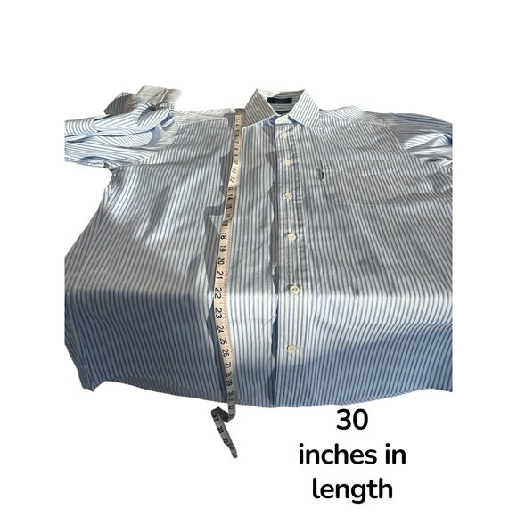 Faconnable Men’s L Button-Down Shirt — Blue White Vertical Stripe, 100% Cotton, - Picture 7 of 7